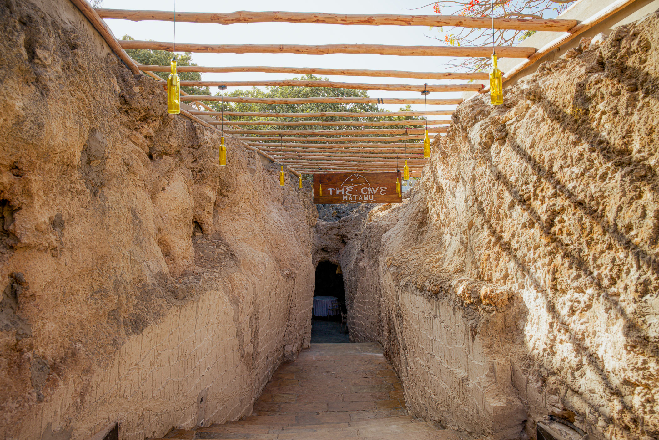 The Cave Watamu Bar and Restaurant interior built inside natural caves